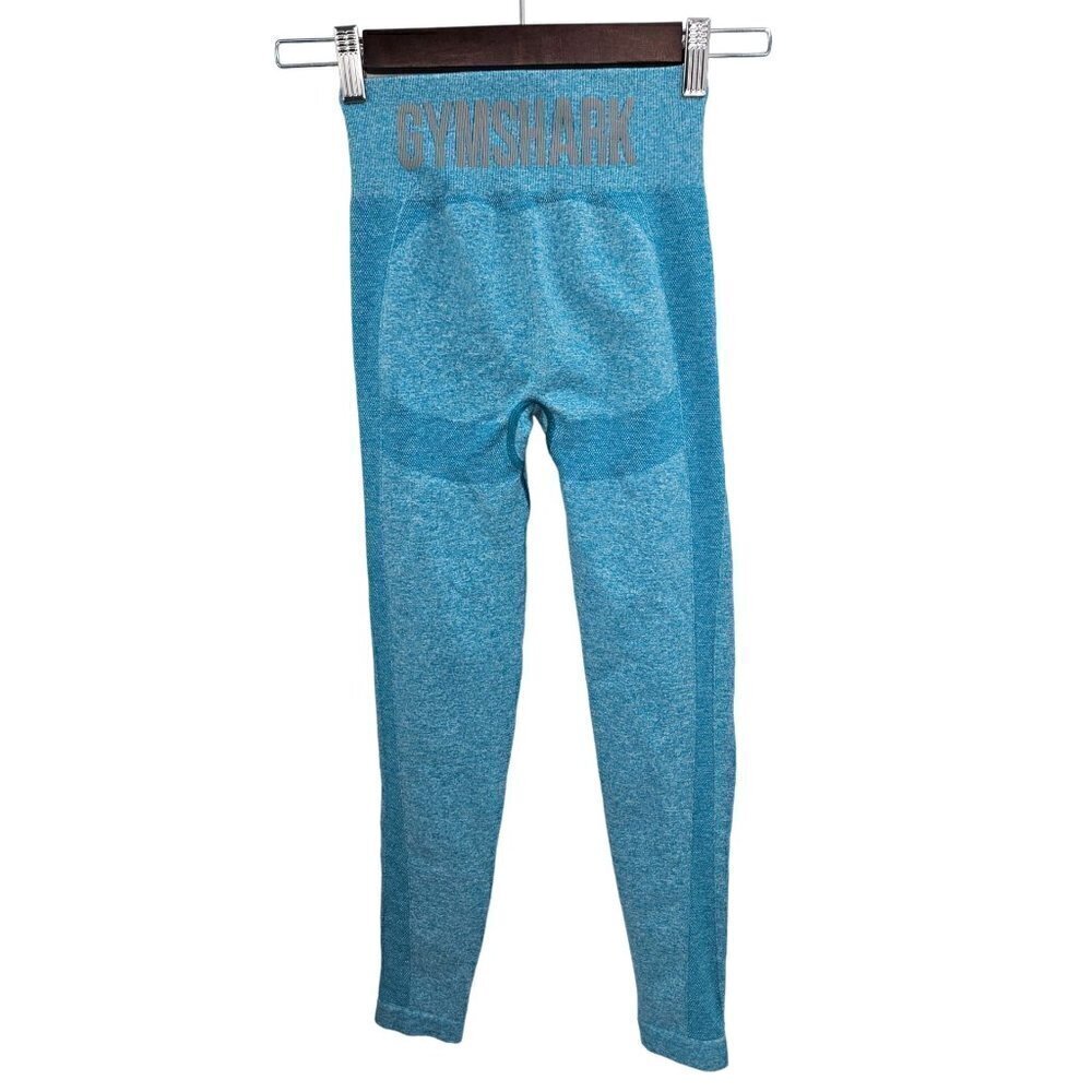 Gymshark Flex High Rise Leggings Seamless Spellout Womens Sz S Atlas Blue Marl